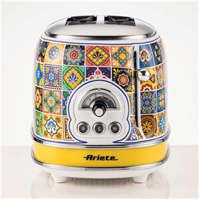 Ariete 155 Tostapane Positano, 810W, 2 fette, 6 livelli di doratura, Vassoio raccogli briciole, Funzione defrost, Espulsione aut