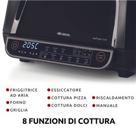 Ariete 4635 Air Fryer Grill, Friggitrice ad aria e Griglia, Bistecchiera,1700W, Capacità 8L, Friggi e Griglia, 8 funzioni di cot
