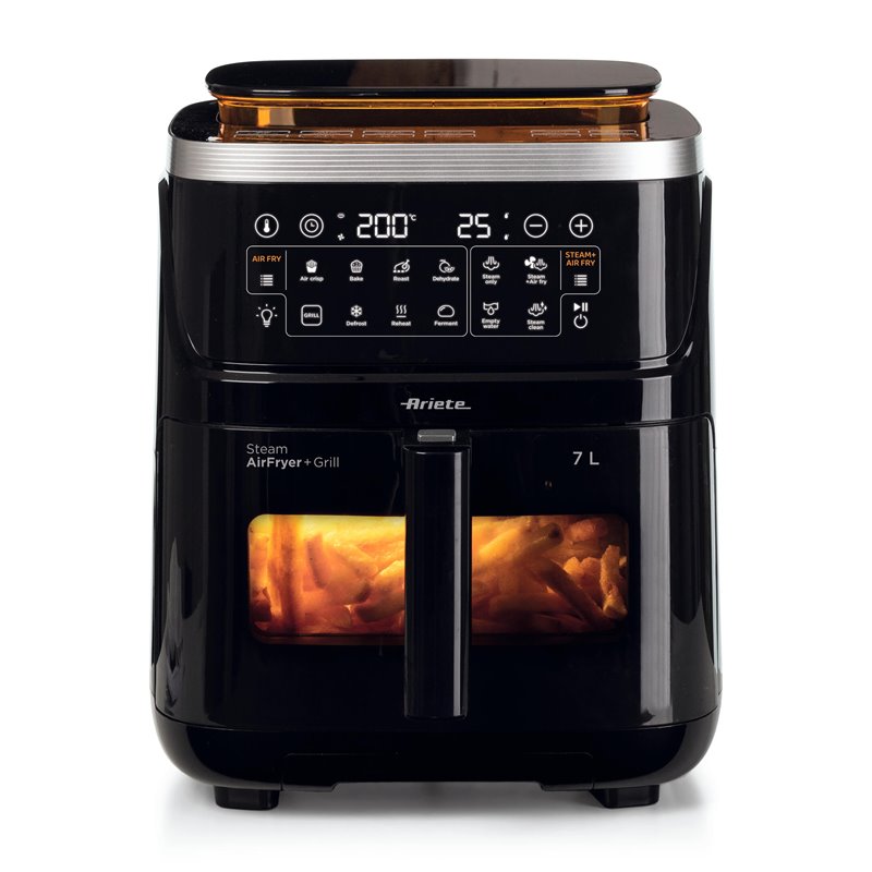 Ariete 4636 Friggitrice ad aria con funzione vapore+ Grill, 1700W, Funzione essiccazione, 10 funzioni di cottura, Cestello trasp