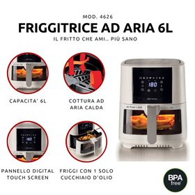 Ariete 4626  Friggitrice ad aria 6L, 1300 W, Capacità 6L, Capacità di cottura 2,5kg, 8 programmi preimpostati, Temperatura fino 