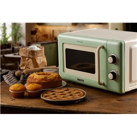 Ariete 3960 Forno a microonde Vintage, 800W, Capacità 20L, 3 funzioni, 6 livelli di cottura, Timer, Verde