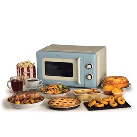 Ariete 3960 Forno a microonde Vintage, 800W, Capacità 20L, 3 funzioni, 6 livelli di cottura, Timer, Celeste