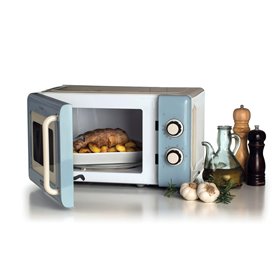 Ariete 3960 Forno a microonde Vintage, 800W, Capacità 20L, 3 funzioni, 6 livelli di cottura, Timer, Celeste