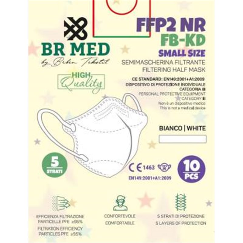 BRMed 1Conf. da 10pz Mascherina FORMATO PIU' PICCOLO Protettiva FFP2 Small Size 5 Strati Bianca - BR1MSK-001SSIZEW