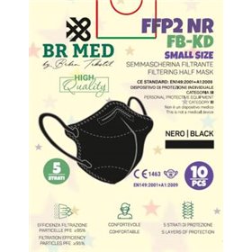 BRMed 1Conf. da 10pz Mascherina FORMATO PIU' PICCOLO Protettiva FFP2 Small Size 5 Strati Nera - BR1MSK-001SSIZE