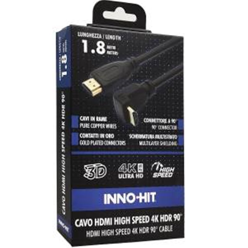 Inno-Hit Cavo HDMI High-Speed Connettore 90° 4K HDR 1.8m Nero - IH-HD9010