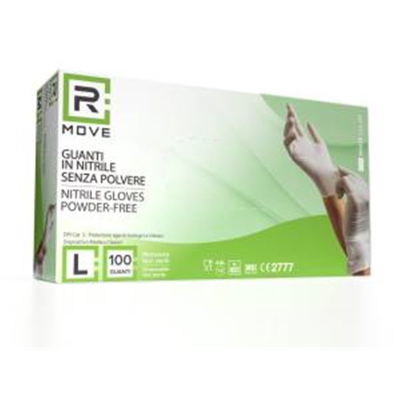 RMove 1Conf. da 100pz Tg.L - Guanti Nitrile Bianco Uso Medico Senza Polvere - RMGLWH100003 RMove 1Conf. da 100pz Tg.L - Guanti Nitrile Bianco Uso Medico Senza Polvere - RMGLWH100003