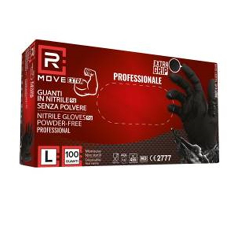 RMove 1Conf. da 100pz Tg.L 6gr da Lavoro - Guanti Nitrile Nero Senza Polvere - RMGLBK100063 RMove 1Conf. da 100pz Tg.L 6gr da Lavoro - Guanti Nitrile Nero Senza Polvere - RMGLBK100063