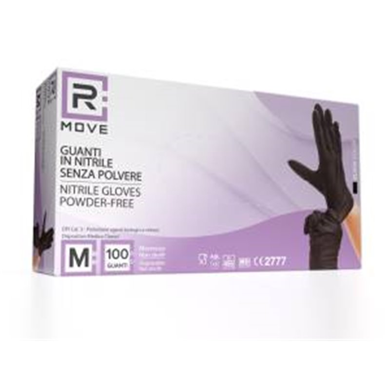 RMove 1Conf. da 100pz Tg.M - Guanti Nitrile Nero uso Medico Senza Polvere - RMGLBK100002 RMove 1Conf. da 100pz Tg.M - Guanti Nitrile Nero uso Medico Senza Polvere - RMGLBK100002