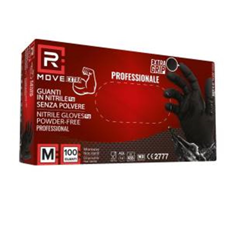 RMove 1Conf. da 100pz Tg.M 6gr da Lavoro - Guanti Nitrile Nero Senza Polvere - RMGLBK100062 RMove 1Conf. da 100pz Tg.M 6gr da Lavoro - Guanti Nitrile Nero Senza Polvere - RMGLBK100062