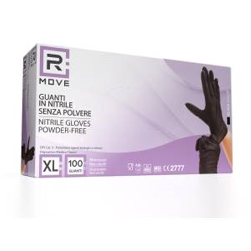 RMove 1Conf. da 100pz Tg.XL - Guanti Nitrile Nero uso Medico Senza Polvere - RMGLBK100004 RMove 1Conf. da 100pz Tg.XL - Guanti Nitrile Nero uso Medico Senza Polvere - RMGLBK100004