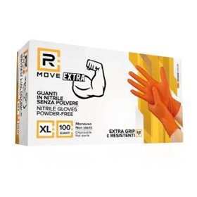 RMove 1Conf. da 100pz Tg.XL 8.5gr da Lavoro - Guanti Nitrile Arancione Senza Polvere Full Grip - RMGLOG100083