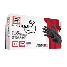 RMove 1Conf. da 100pz Tg.XL 8.5gr da Lavoro - Guanti Nitrile Nero Senza Polvere Full Grip - RMGLBK100083