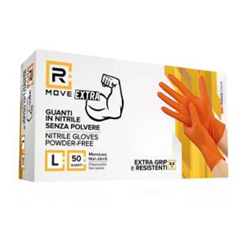 RMove 1Conf. da 50pz Tg.L 8.5gr da Lavoro - Guanti Nitrile Arancione Senza Polvere Full Grip - RMGLOG050082 RMove 1Conf. da 50pz Tg.L 8.5gr da Lavoro - Guanti Nitrile Arancione Senza Polvere Full Grip - RMGLOG050082