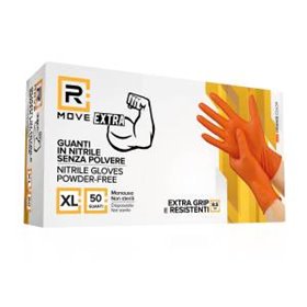 RMove 1Conf. da 50pz Tg.XL 8.5gr da Lavoro - Guanti Nitrile Arancione Senza Polvere Full Grip - RMGLOG050083
