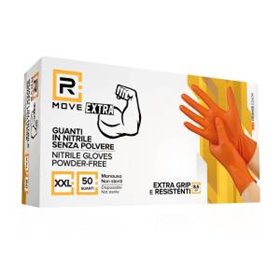 RMove 1Conf. da 50pz Tg.XXL 8.5gr da Lavoro - Guanti Nitrile Arancione Senza Polvere Full Grip - RMGLOG050084