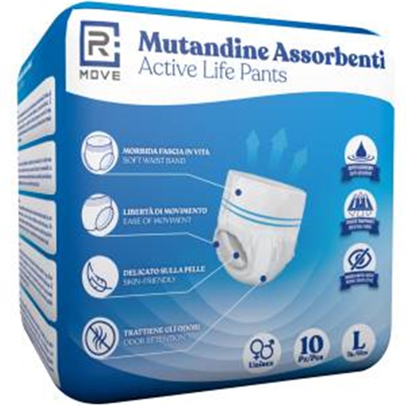 1 Conf. da 10 pz L Mutandine Assorbenti ActiveLife Adulto RMOVE - RMAPWH1003 1 Conf. da 10 pz L Mutandine Assorbenti ActiveLife Adulto RMOVE - RMAPWH1003