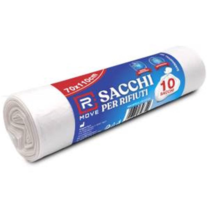 1 Rotolo da 10 Sacchi Rifiuti 70x110cm Trasparenti RMOVE - RMGBPECL170110101