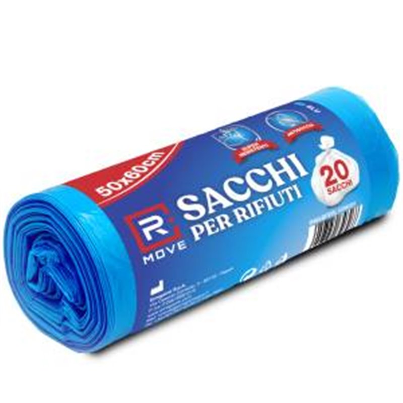 1 Rotolo da 20 Sacchi Rifiuti 50x60cm Blu RMOVE - RMGBPEBL15060201