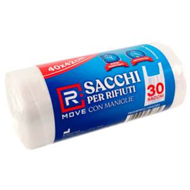 1 Rotolo da 30 Sacchi Rifiuti 40x42cm con Maniglie Trasparenti RMOVE - RMGBPECL14042301