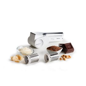 Ariete 44 Gratì Metal - Grattugia Elettrica Senza Filo - 1 kg formaggio con 1 ricarica - 2 rulli fori grandi e fini - bianco e a