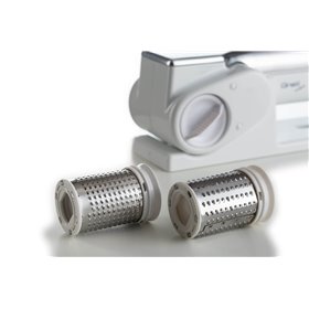 Ariete 44 Gratì Metal - Grattugia Elettrica Senza Filo - 1 kg formaggio con 1 ricarica - 2 rulli fori grandi e fini - bianco e a