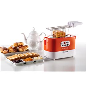 Ariete 159 Toastime - Tostapane con Pinze per 2 fette di pane - 9 Gradi di Doratura - 700 Watt - Bianco e Arancio