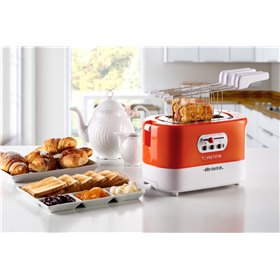 Ariete 159 Toastime - Tostapane con Pinze per 2 fette di pane - 9 Gradi di Doratura - 700 Watt - Bianco e Arancio