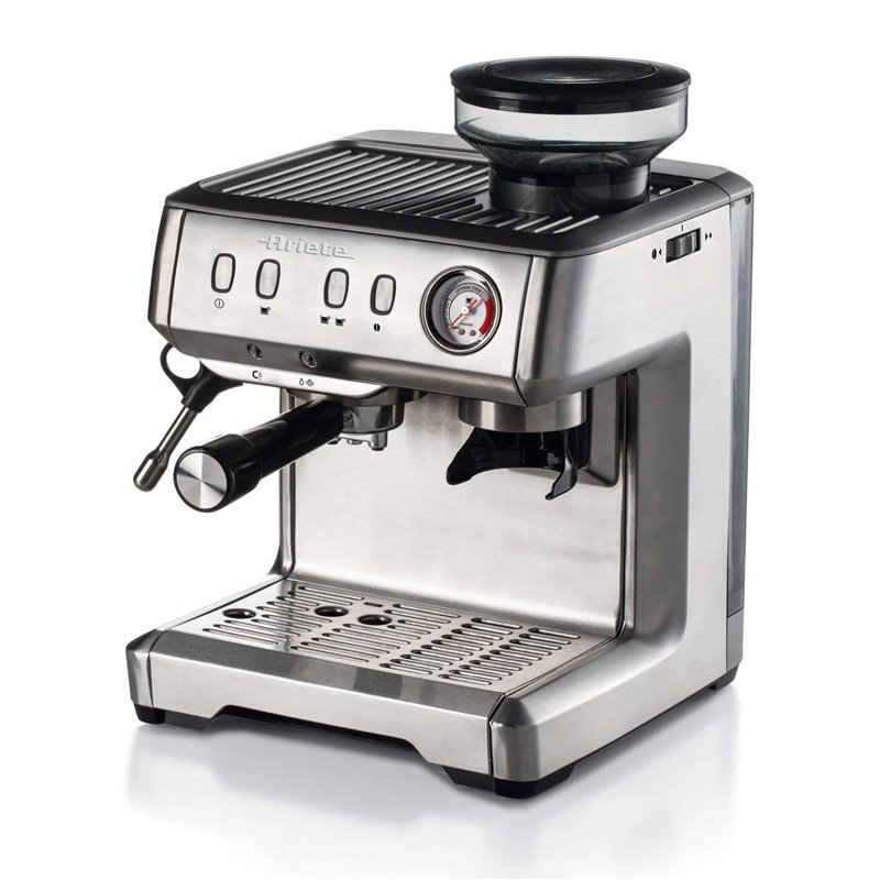 Ariete 1313 - Macchina da Caffè con Macinacaffè in Acciaio Inox - per Polvere e Cialde ESE - 1 e 2 tazze - Montalatte - 15 bar -
