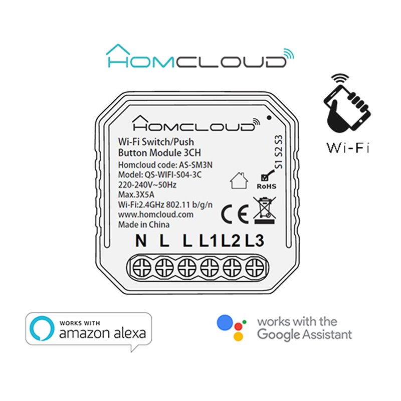 Modulo PuIsante/Interruttore 3CH Wi-Fi da incasso