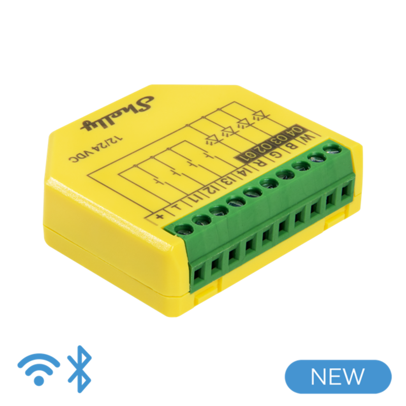 Shelly Plus RGBW PM - Controller Strisce LED WiFI/BT 12-24DC RGBW + PM