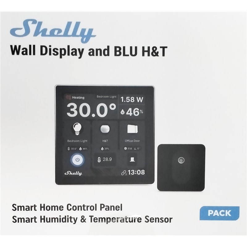 Shelly Wall Display + Sensore H&T - Pannello con Display touch Nero Shelly Wall Display + Sensore H&T - Pannello con Display touch Nero