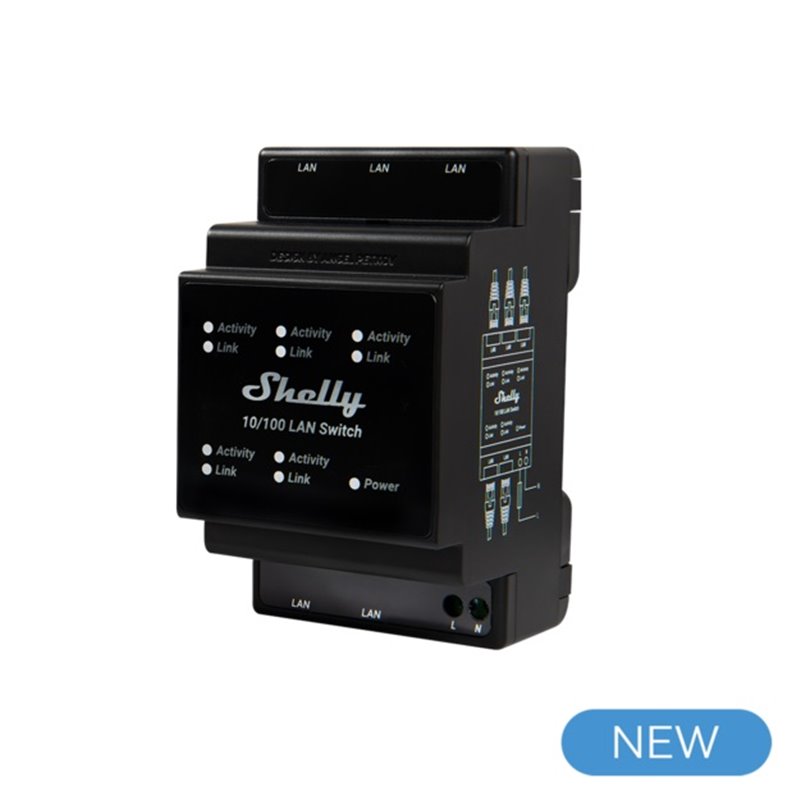 Shelly LAN Switch - Switch di rete DIN rail con 5 porte RJ45 ethernet Shelly LAN Switch - Switch di rete DIN rail con 5 porte RJ45 ethernet