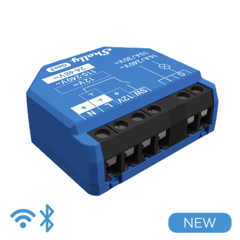 Shelly 1 Gen3 - Smart Relay contatto pulito 16A  AC/DC WiFi/BT/Matter