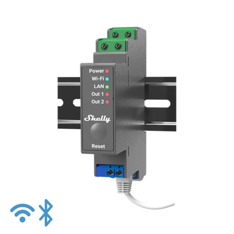 Shelly Pro 2 - IP Smart Relay contatto pulito DIN 2ch. LAN/WiFi/BT