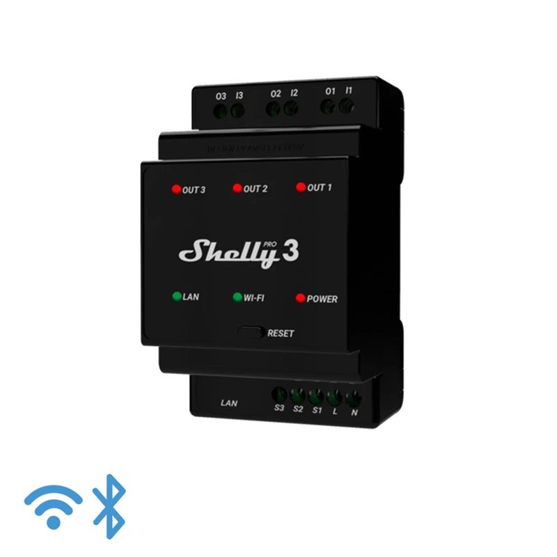 Shelly Pro 3 - IP Smart Relay contatto pulito DIN 3ch. LAN/WiFi/BT