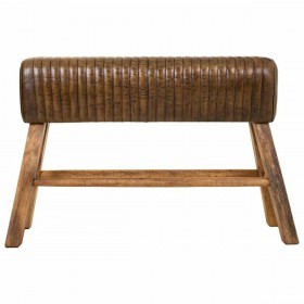 Panca Alexandra House Living Marrone Naturale Pelle Legno di mango 35 x 76 x 120 cm