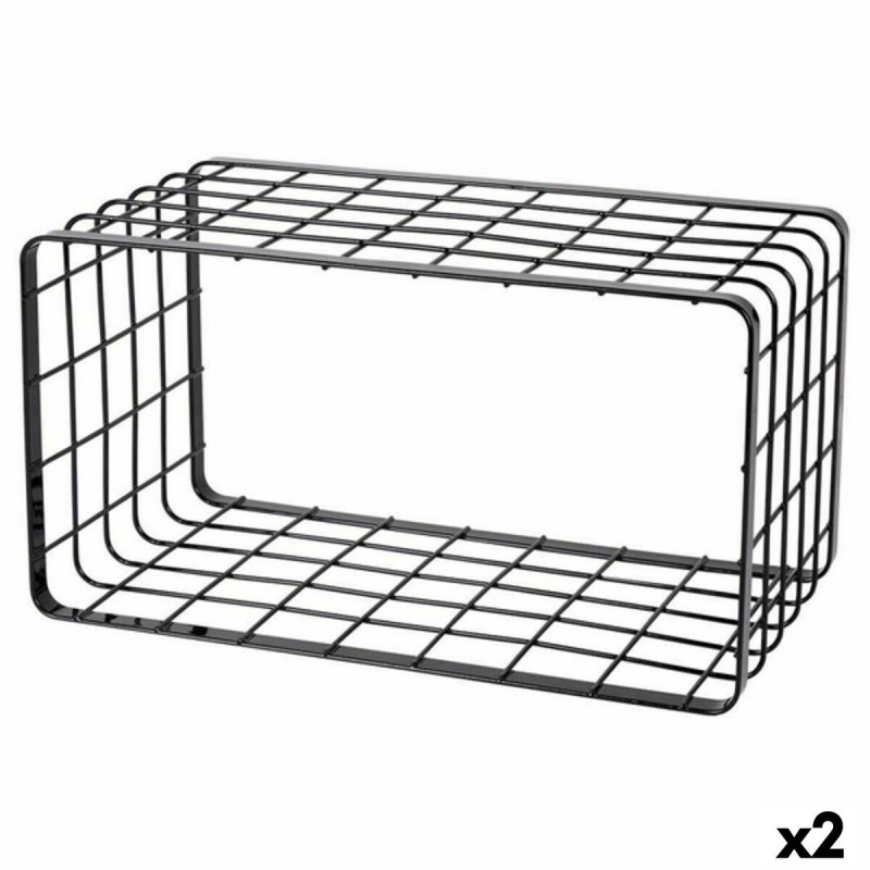 Contenitore per Sistemare Multiuso Inde Nero 34 x 19 x 18 cm Griglia (2 Unità)