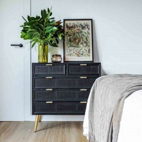 Cassettiera Alexandra House Living Nero Dorato Legno MDF