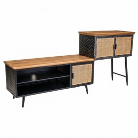 Credenza Alexandra House Living Marrone Nero Grigio Ferro Rattan Legno di abete 42 x 90 x 202 cm