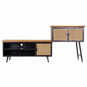 Credenza Alexandra House Living Marrone Nero Grigio Ferro Rattan Legno di abete 42 x 90 x 202 cm