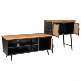 Credenza Alexandra House Living Marrone Nero Grigio Ferro Rattan Legno di abete 42 x 90 x 202 cm