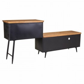 Credenza Alexandra House Living Marrone Nero Grigio Ferro Rattan Legno di abete 42 x 90 x 202 cm