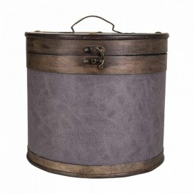 Scatola portaoggetti con coperchio Alexandra House Living Marrone Grigio PVC Legno Metallo 30 x 27 x 30 cm Rotonda
