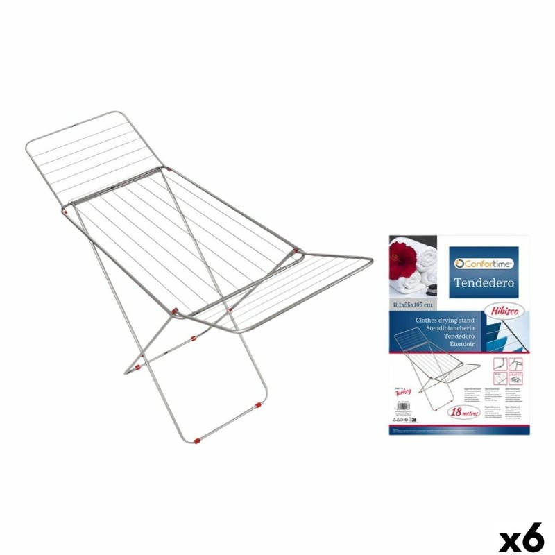 Stendibiancheria Pieghevole 18 m Confortime Hibisco Argentato Metallo 180 x 55 x 109 cm (6 Unità)