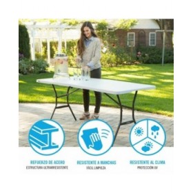 Tavolo Pieghevole Lifetime Bianco Rettangolare Acciaio Plastica 185 x 76 x 74 cm