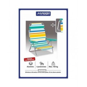 Sedia Pieghevole con Poggiatesta 80 x 65 x 45 cm Multiposizione A strisce