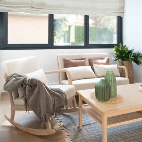 Sedia a dondolo Alexandra House Living Crema Gomma Cotone Lino Legno 88 x 78 x 66 cm
