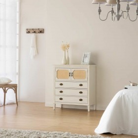 Cassettiera Alexandra House Living Bianco Rattan Legno di abete Legno MDF 36 x 90 x 82 cm