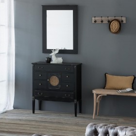 Cassettiera Alexandra House Living Nero Rattan Legno di abete Legno MDF 38 x 90 x 85 cm